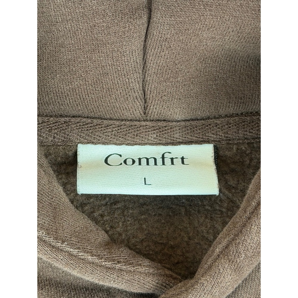 Comfrt Hoodie Chocolate Brown Heavyweight Fleece Pullover Mens L Puff Logo - Picture 10 of 15